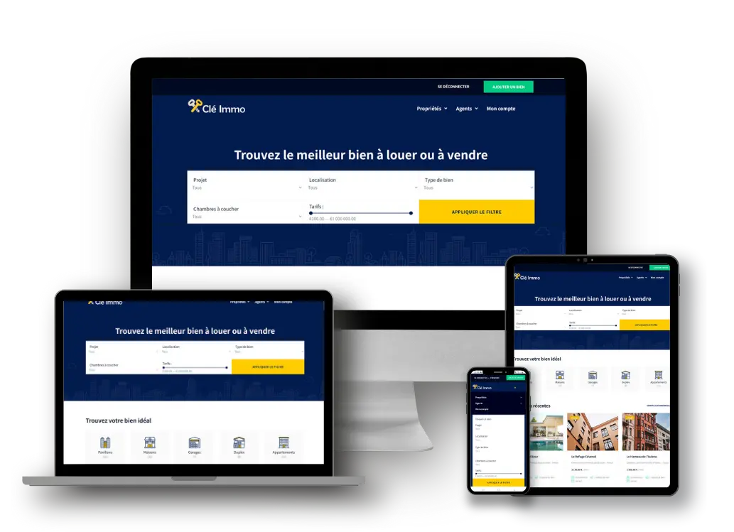 Clé Immo : création d’une vitrine web avancée, conçue pour une agence immobilière.