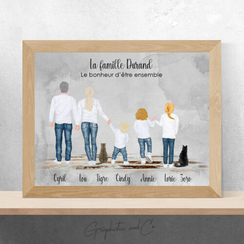 Portrait de Famille nombreuse, Couple ou Solo | Illustration avec Animal de Compagnie
