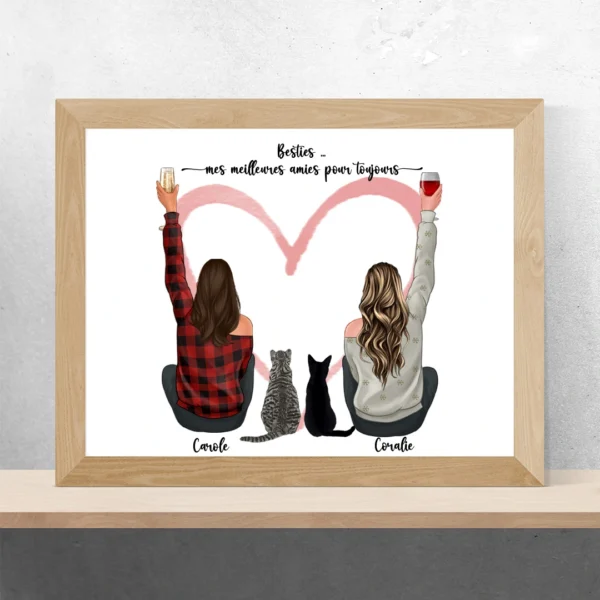 Portrait personnalisé amies avec animaux