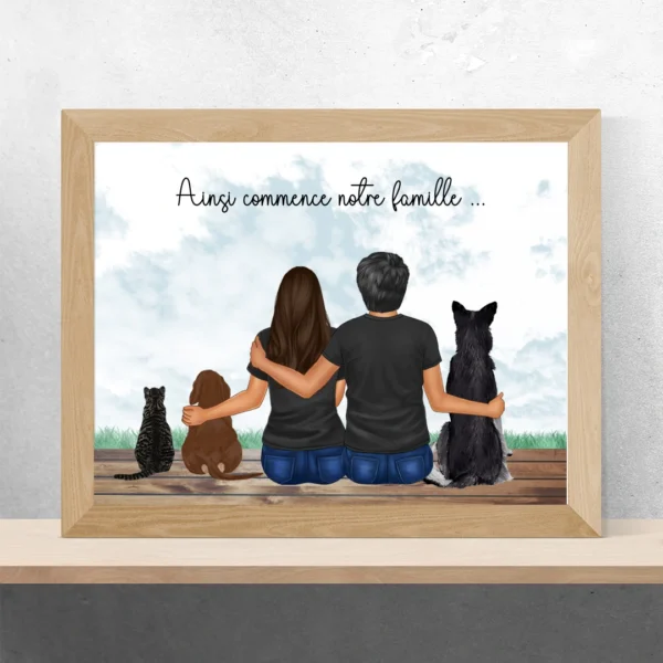 Portrait de famille personnalisé avec animaux